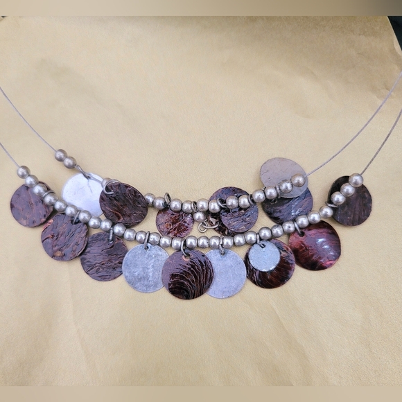 Vintage Shell and Silver Beaded 2 Tier Wire Floating/Illusion Necklace Set - Picture 2 of 3